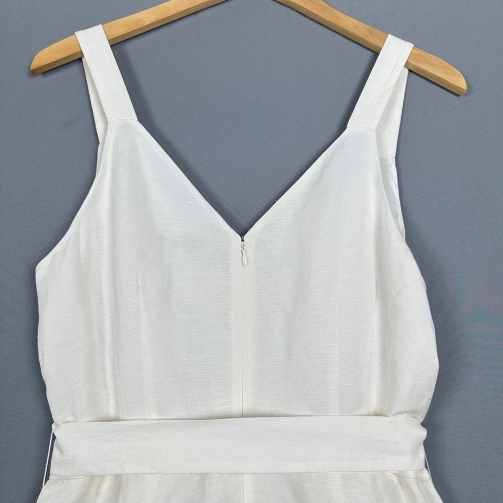 LOFT Womens 8 White Linen Blend Wide Leg Cropped Jumpsuit Romper Tie Waist - Picture 4 of 13